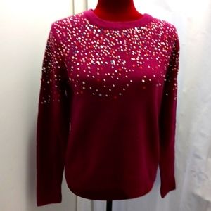 Halogen Sequin Pearl Embellished Sweater Sz S NWT